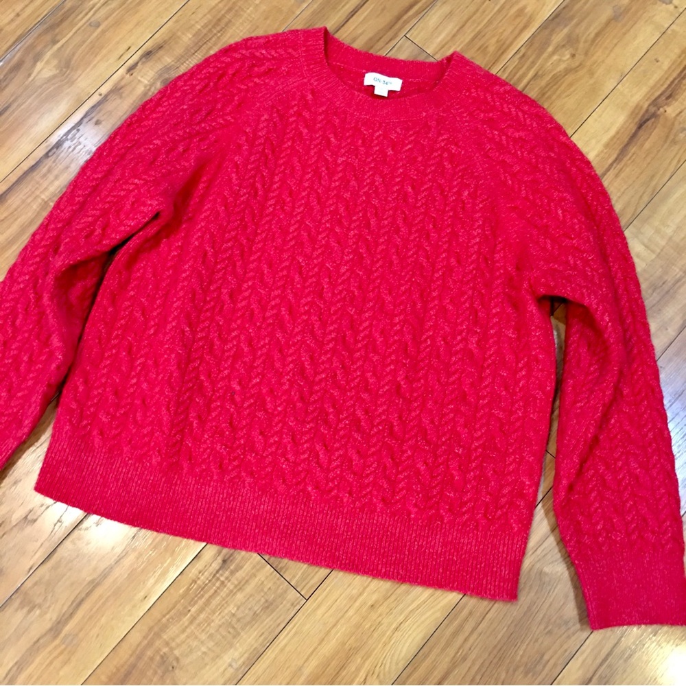 On 34 cable knit Red Sweater preppy Christmas holiday large
